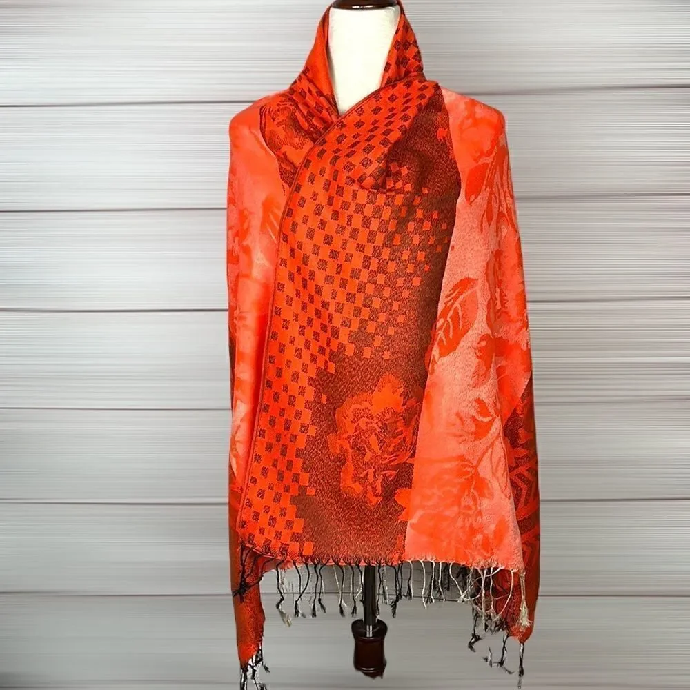 NWOT Orange Jacquard Scarf Wrap